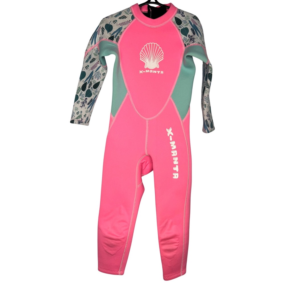 Dive & Sail X-Manta Kids Wetsuit Pink Mint Green Tropical Leaf Print Size S